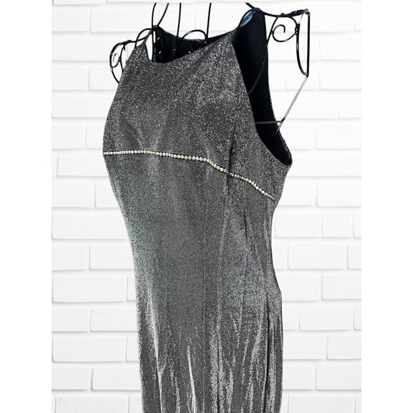 Betsey & Adam Women's Size 9/10 High Neck Semi Formal Metallic Maxi Dress Cutout - Picture 2 of 9